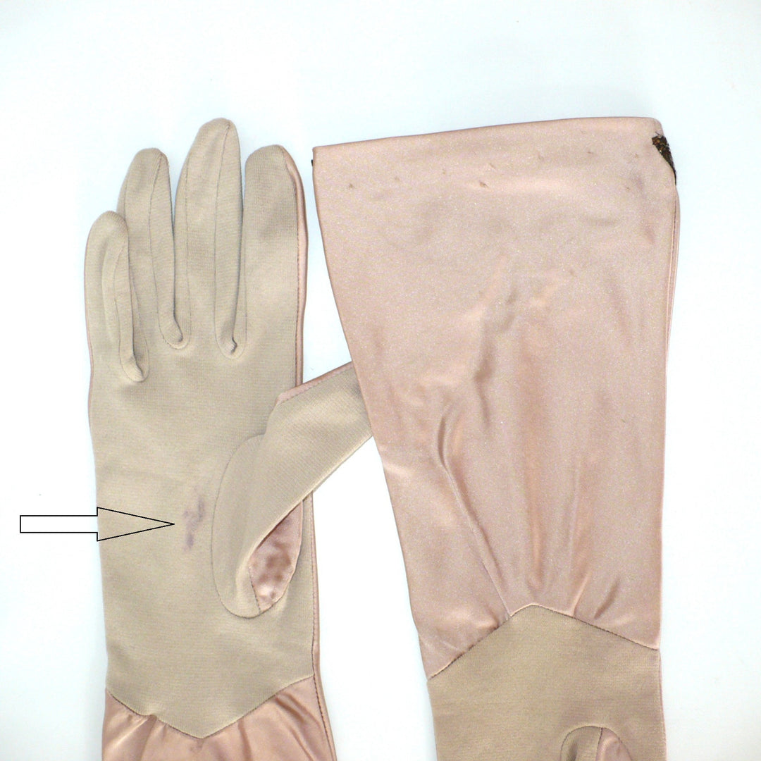 1930s Vintage Rose Satin and Glitter Evening Gloves Size 7-8.