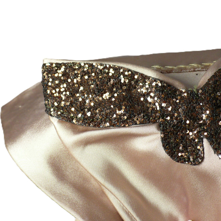 1930s Vintage Rose Satin and Glitter Evening Gloves Size 7-8.