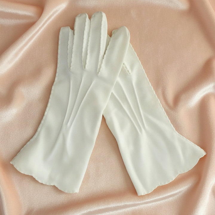 1950s Vintage White Nylon Slip-on Day Gloves, Size 7/M, by Kayser.