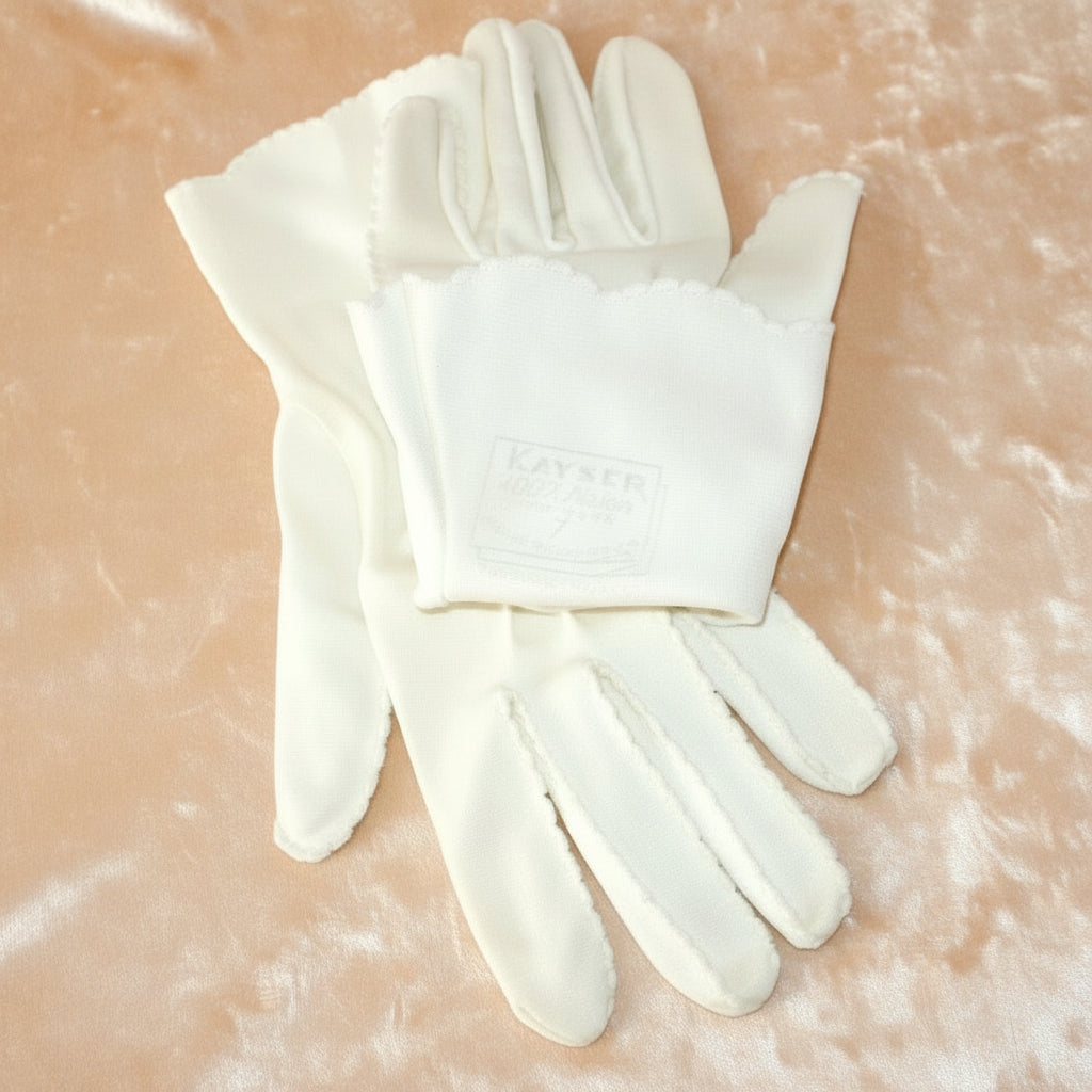1950s Vintage White Nylon Slip-on Day Gloves, Size 7/M, by Kayser.