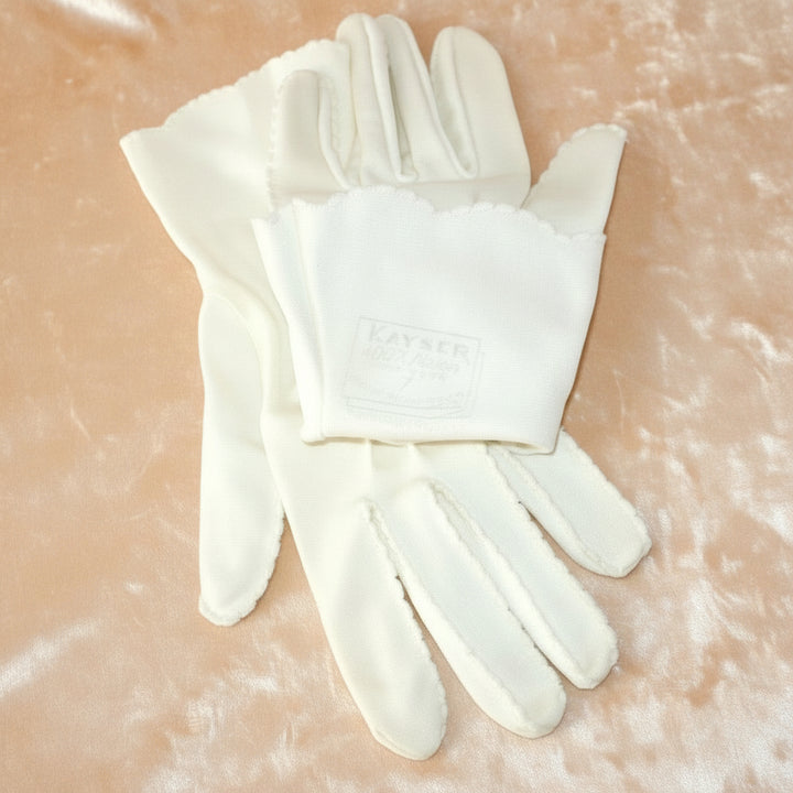 1950s Vintage White Nylon Slip-on Day Gloves, Size 7/M, by Kayser.