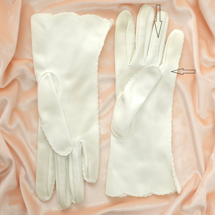 1950s Vintage White Nylon Slip-on Day Gloves, Size 7/M, by Kayser.