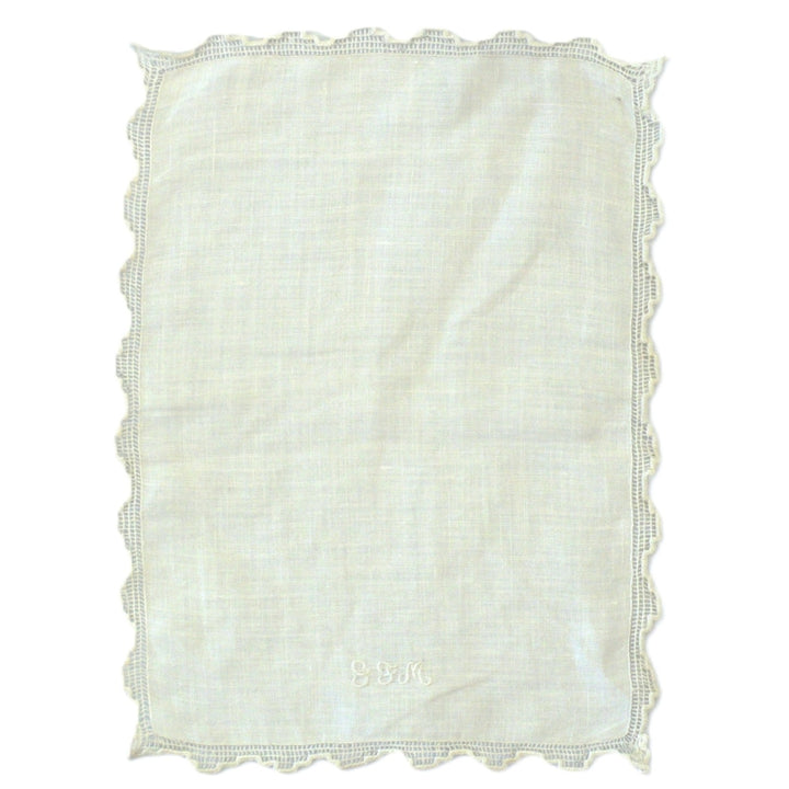 For sale: A rare Victorian white lace baby handkerchief, beautifully monogrammed. Measuring 7" x 5", this delicate piece is a lovely example of vintage craftsmanship, perfect for collectors or as a charming keepsake.