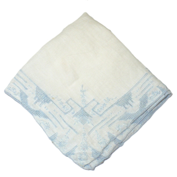 1800s Antique Micro-Embroidery Bluework Hardanger Handkerchief.