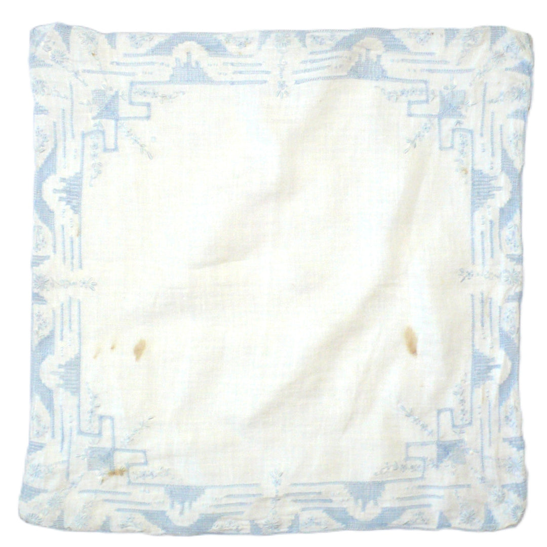 1800s Antique Micro-Embroidery Bluework Hardanger Handkerchief