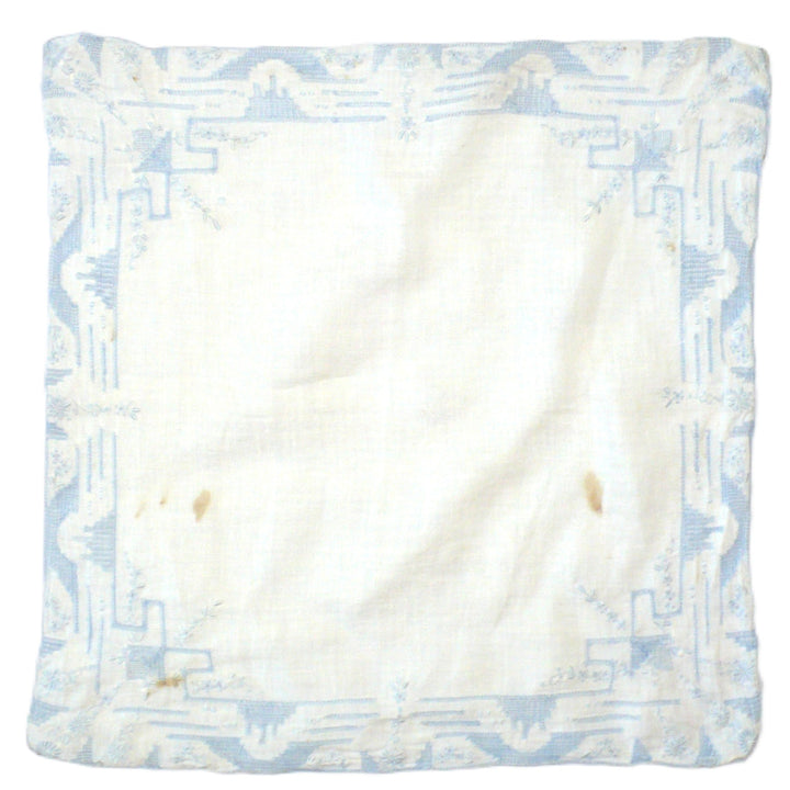 1800s Antique Micro-Embroidery Bluework Hardanger Handkerchief