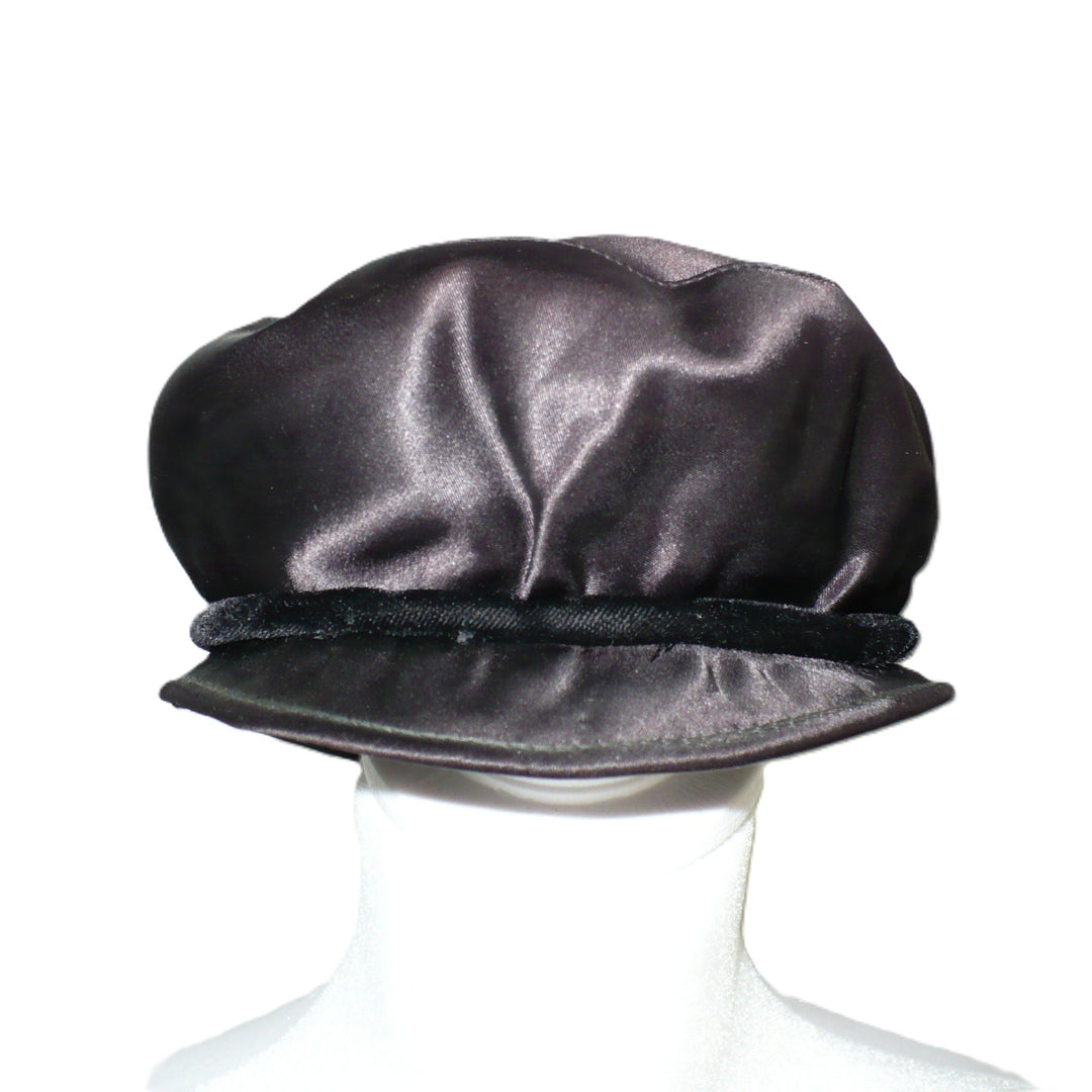 1942 Vintage Wartime Woman Black Satin Gay Newsboy Hat.