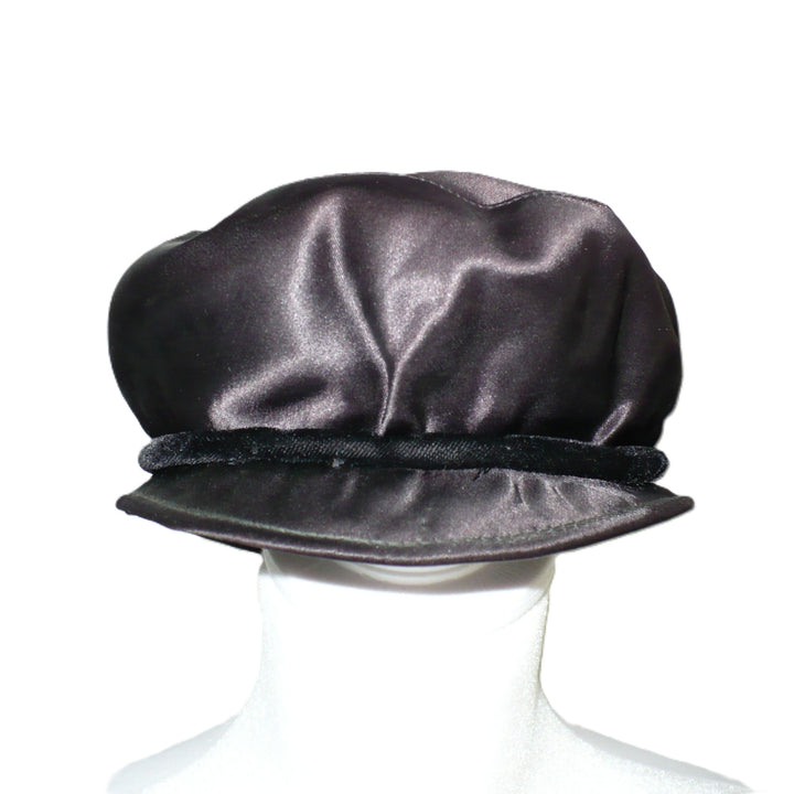 1942 Vintage Wartime Woman Black Satin Gay Newsboy Hat.