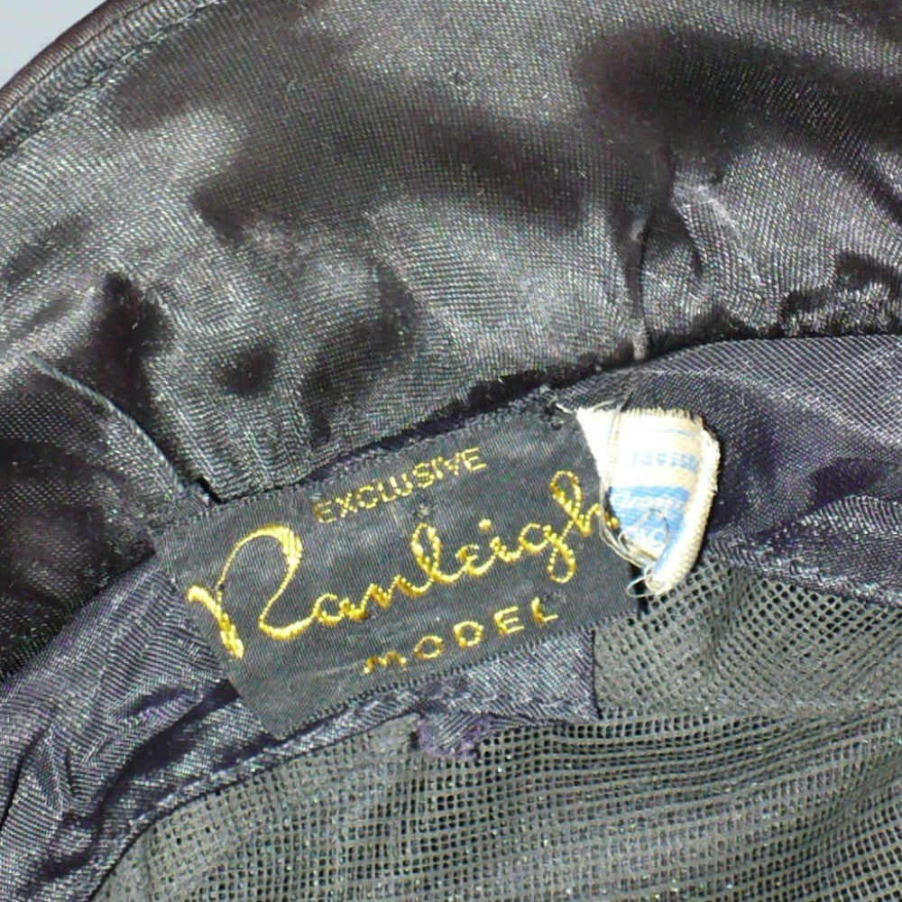 1942 Vintage Wartime Woman Black Satin Gay Newsboy Hat.