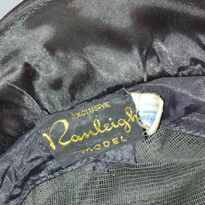 1942 Vintage Wartime Woman Black Satin Gay Newsboy Hat.