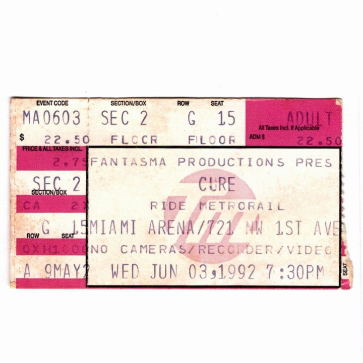 The Cure and Cranes 1992 Ticket Stub