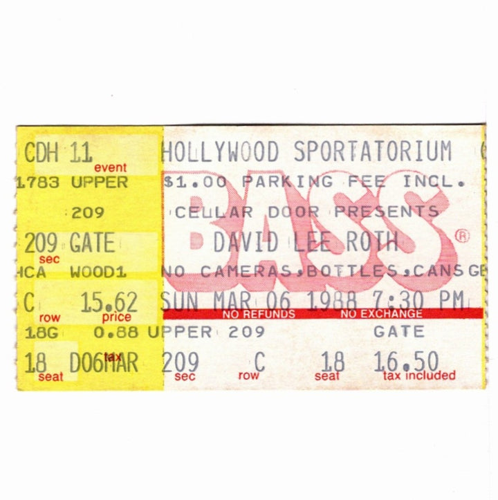 David Lee Roth Skyscraper 1988 Ticket Stub