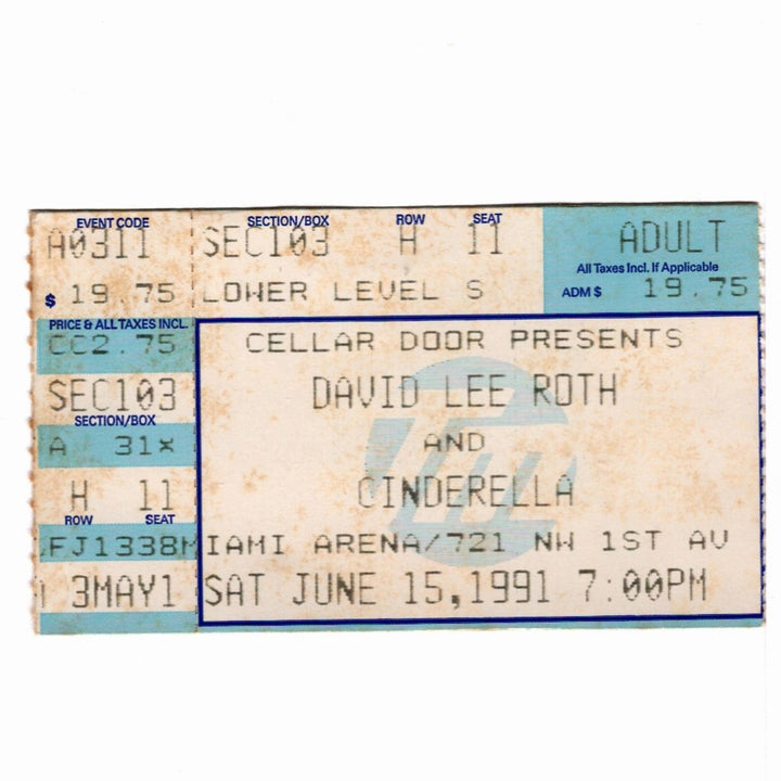 David Lee Roth  A Little Ain’t Enough Tour Ticket 1991 Cinderella