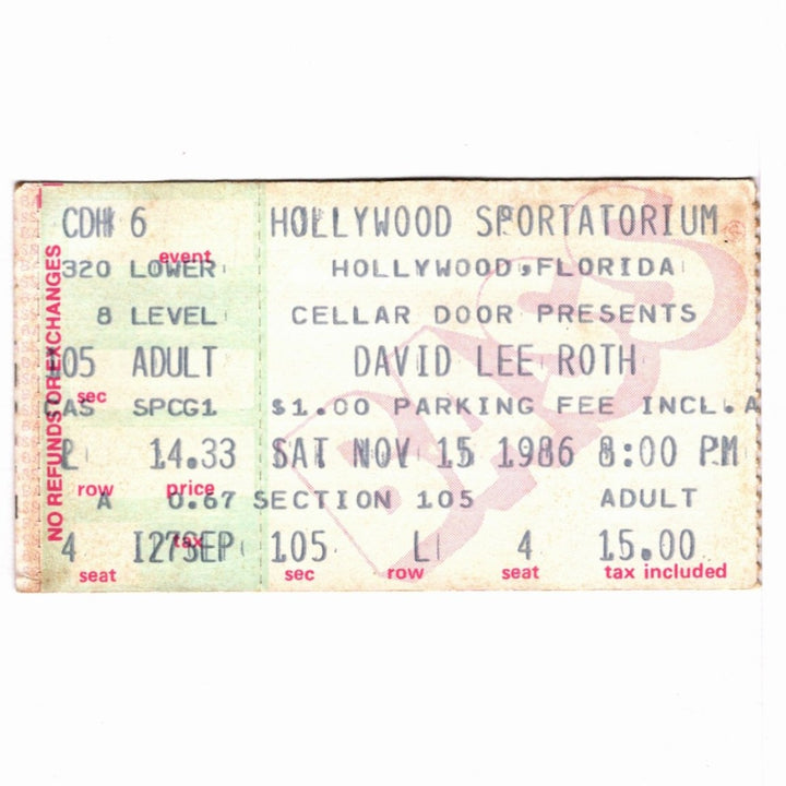 David Lee Roth Eat 'Em & Smile Ticket 1986/87 Steve Vai Billy Sheehan