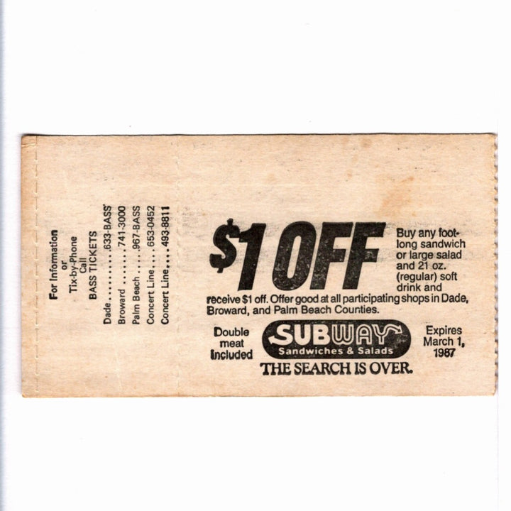 David Lee Roth Eat 'Em & Smile Ticket 1986/87 Steve Vai Billy Sheehan