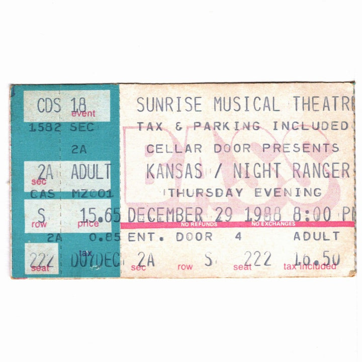 Kansas and Night Ranger In the Spirit of Things Tour Ticket 1988