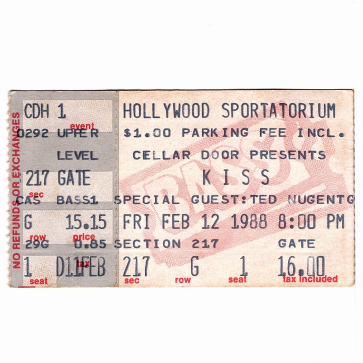 Kiss Crazy Nights Tour Ticket 1988 Ted Nugent