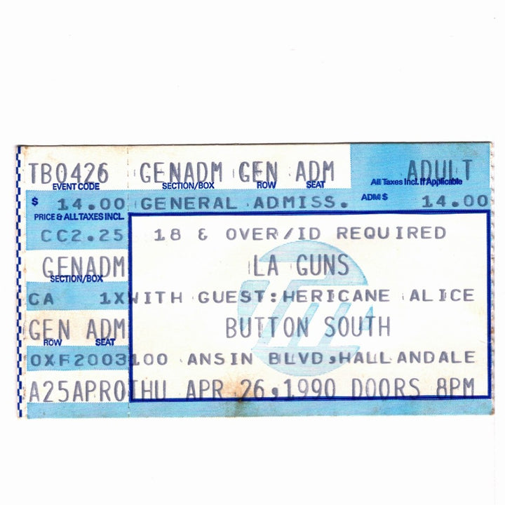 L.A. Guns Cocked & Loaded Tour Ticket April 26, 1990