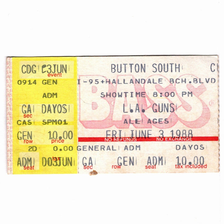 L.A. Guns Tour Ticket June 3, 1988