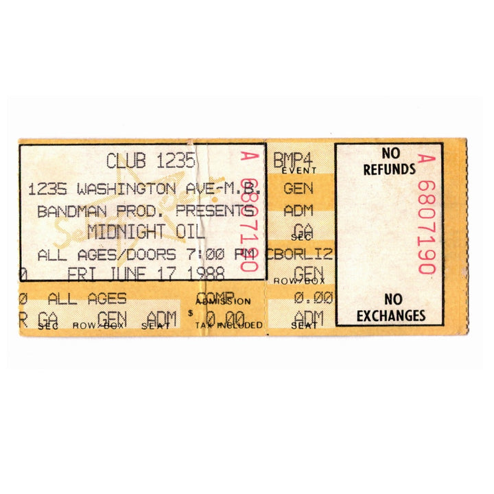 Midnight Oil Diesel and Dust Tour Ticket 1988