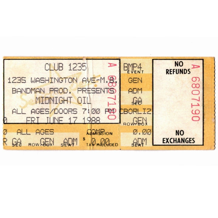 Midnight Oil Diesel and Dust 1988 Ticket Stub