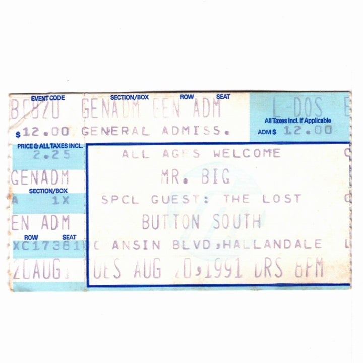 Mr. Big Lean Into It Tour Ticket 1991 The Lost