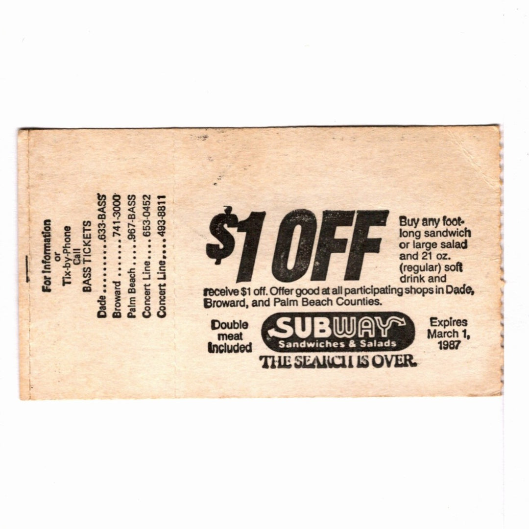 Ozzy Osbourne Ultimate Sin Tour Ticket 1986