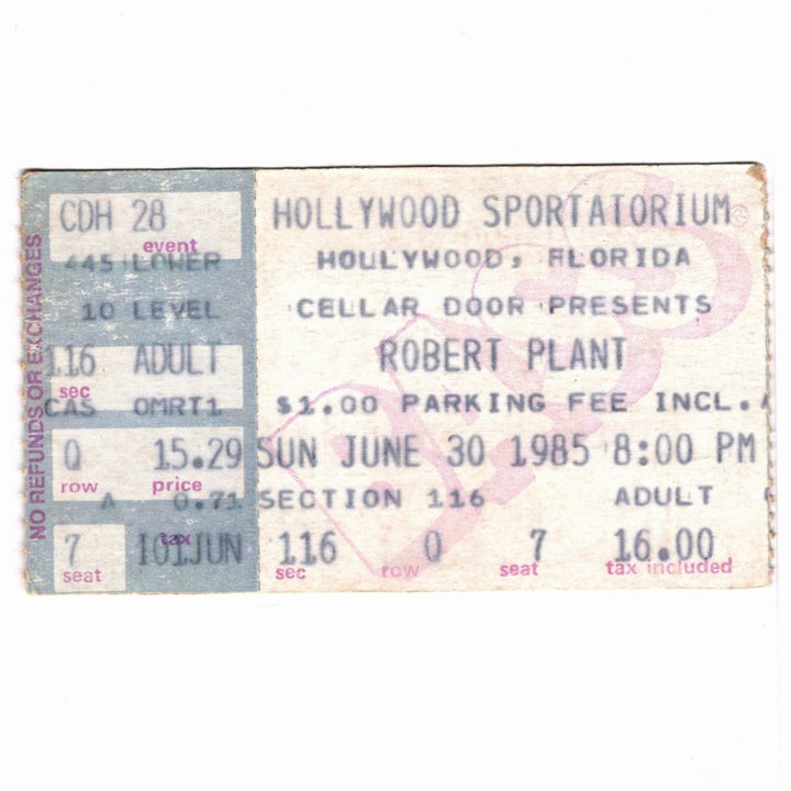 Robert Plant Shaken and Stirred Tour Ticket 1985