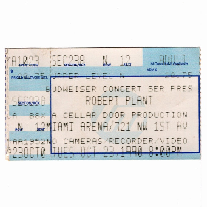 Robert Plant Manic Nirvana Ticket 1990 Cheap Trick