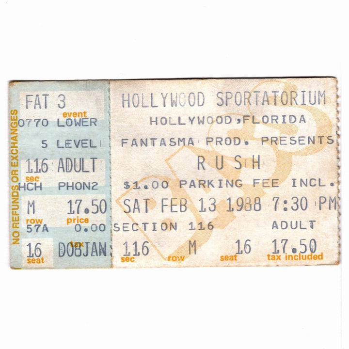 Rush Hold Your Fire Tour Ticket 1988 Tommy Shaw