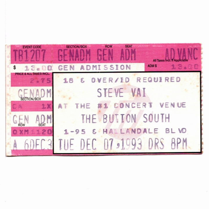 Steve Vai Sex and Religion Tour Ticket 1993