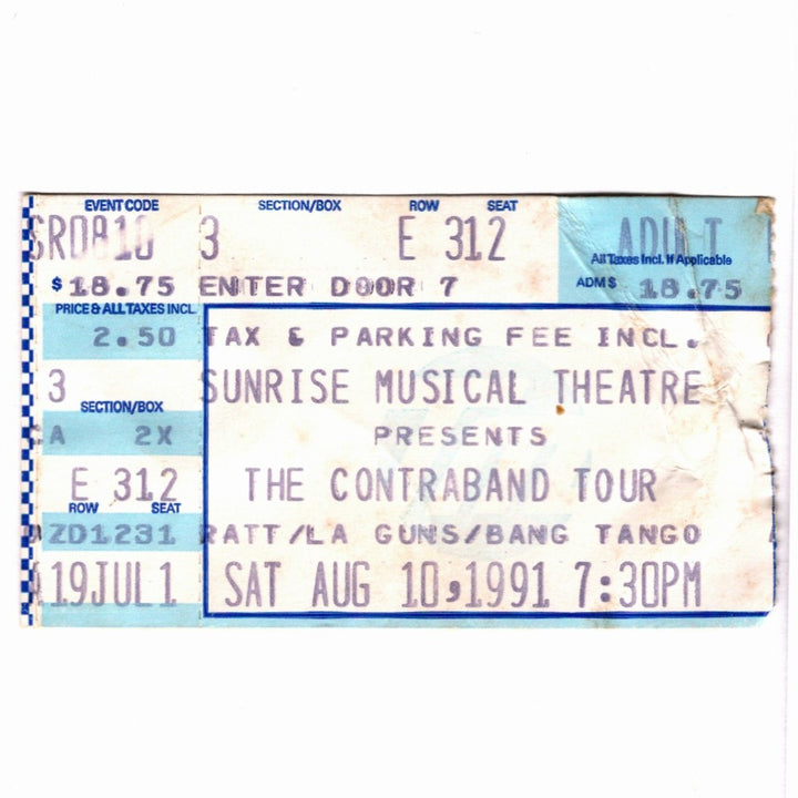 The Contraband Tour Ticket 1991 Ratt LA Guns Bang Tango
