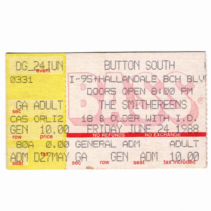 The Smithereens Green Thoughts Tour Ticket 1988