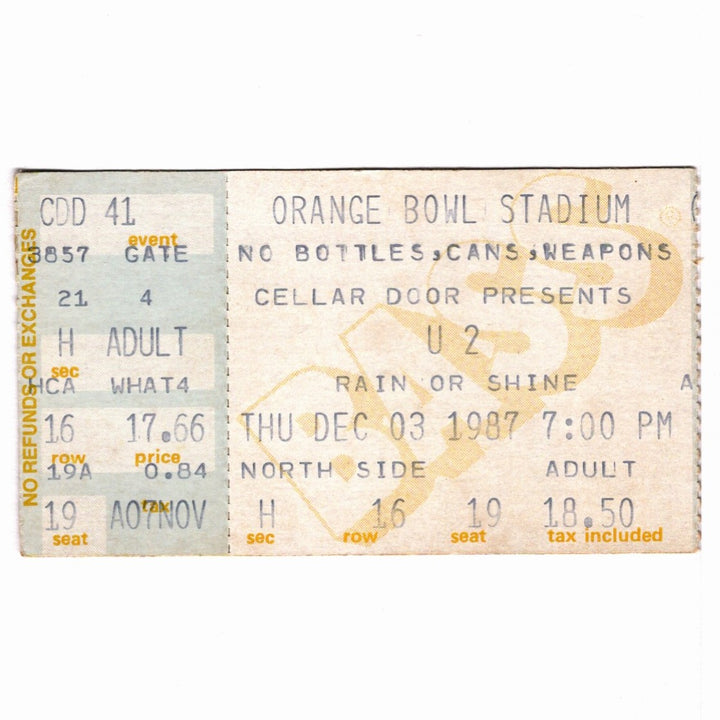 U2 Joshua Tree 1987 Ticket Stub