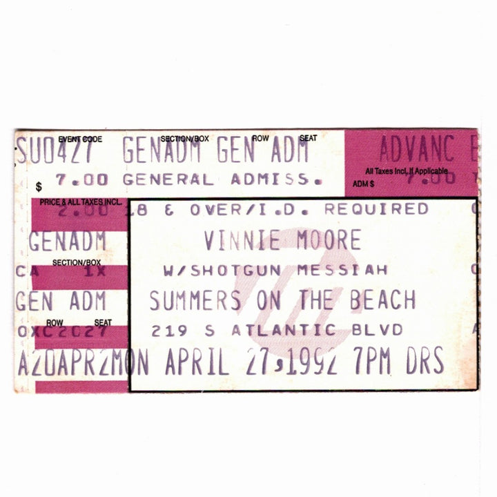 Vinnie Moore Ticket April 27 1992 Shotgun Messiah