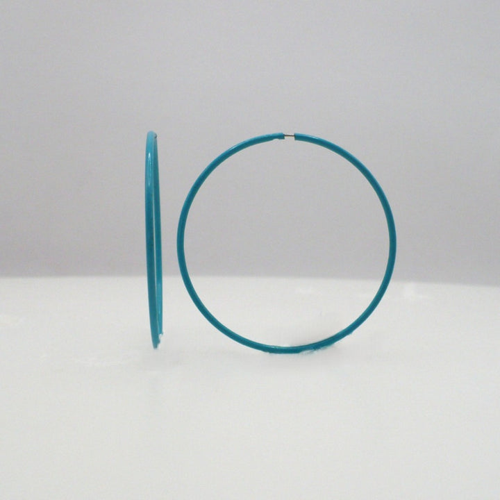 1980s Vintage Turquoise Blue Pop Art Memphis Style Hoop Earrings (1 1/2 inch)