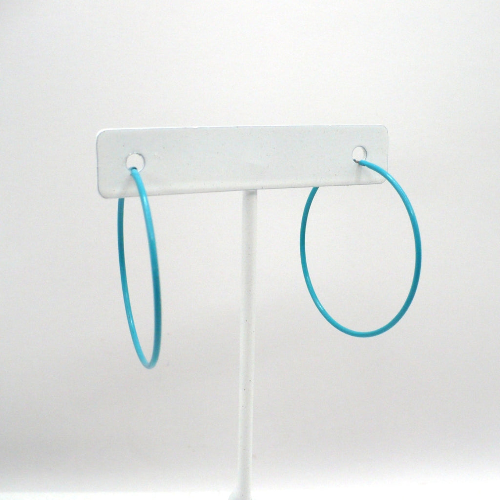 1980s Vintage Turquoise Blue Pop Art Memphis Style Hoop Earrings (1 1/2 inch)