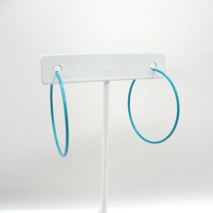 1980s Vintage Turquoise Blue Pop Art Memphis Style Hoop Earrings (1 1/2 inch)