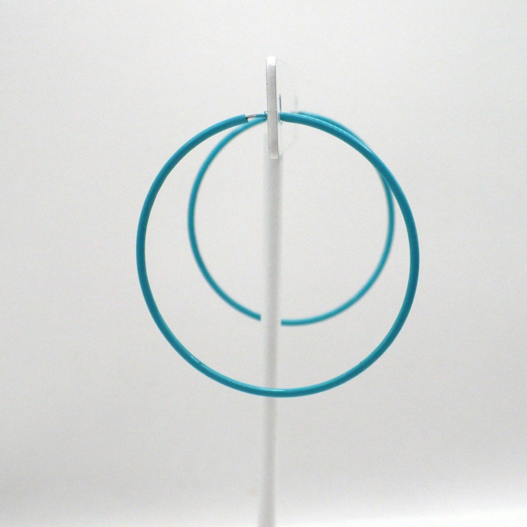 1980s Vintage Turquoise Blue Pop Art Memphis Style Hoop Earrings (1 1/2 inch)