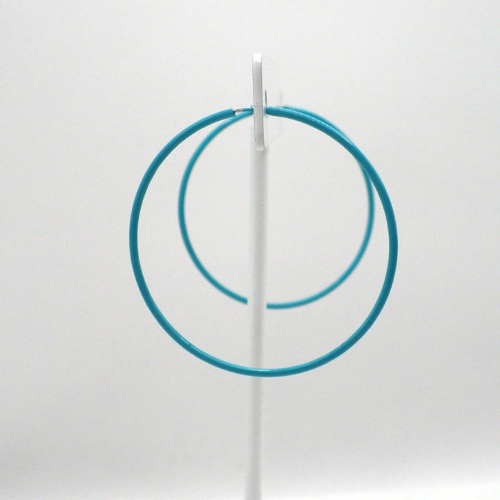 1980s Vintage Turquoise Blue Pop Art Memphis Style Hoop Earrings (1 1/2 inch)