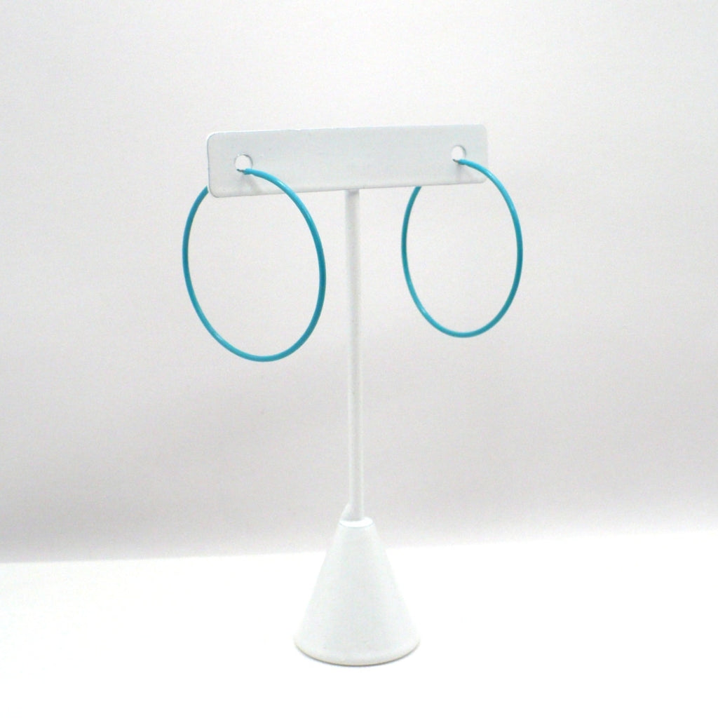 1980s Vintage Turquoise Blue Pop Art Memphis Style Hoop Earrings (1 1/2 inch)