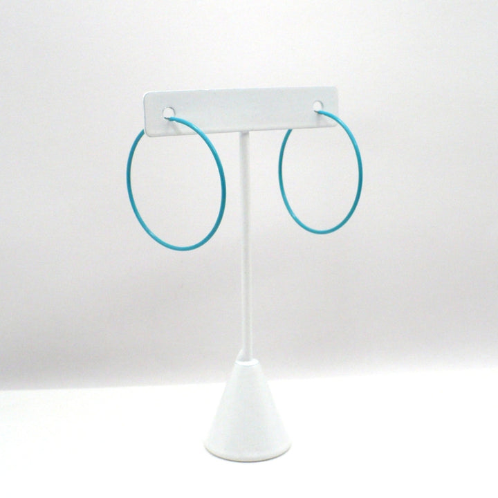 1980s Vintage Turquoise Blue Pop Art Memphis Style Hoop Earrings (1 1/2 inch)