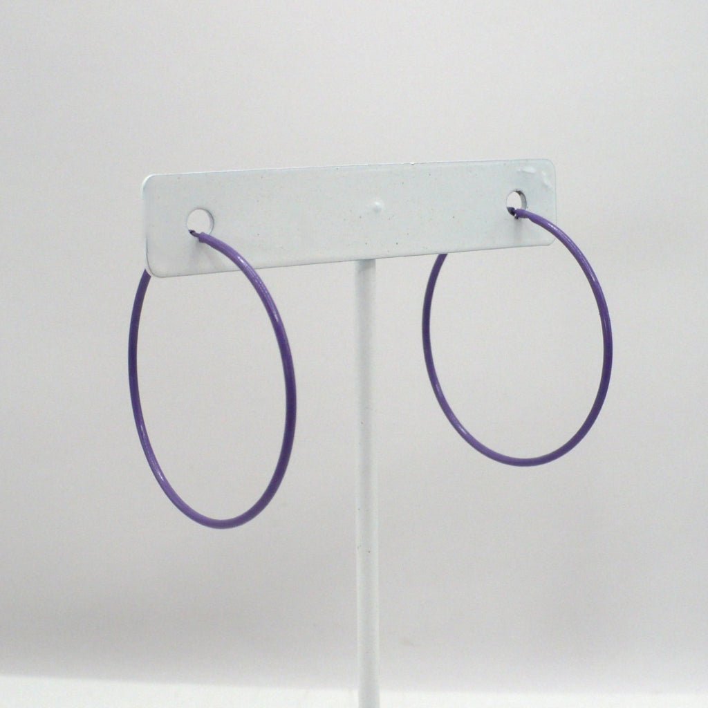 1980s Vintage Orchid Purple Pop Art Memphis Style Hoop Earrings (1 1/2 inch)