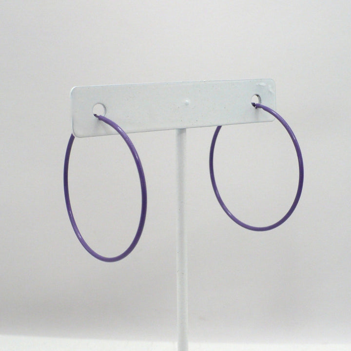 1980s Vintage Orchid Purple Pop Art Memphis Style Hoop Earrings (1 1/2 inch)