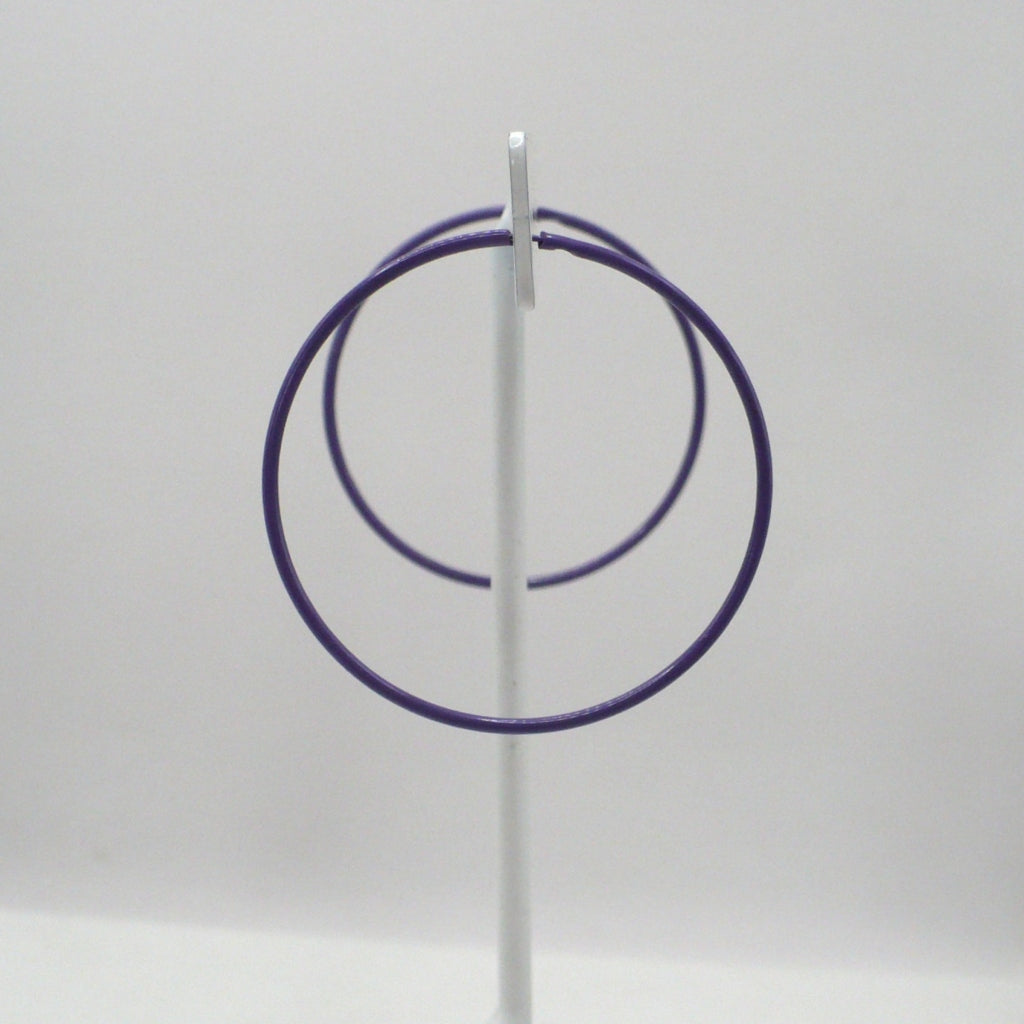 1980s Vintage Orchid Purple Pop Art Memphis Style Hoop Earrings (1 1/2 inch)