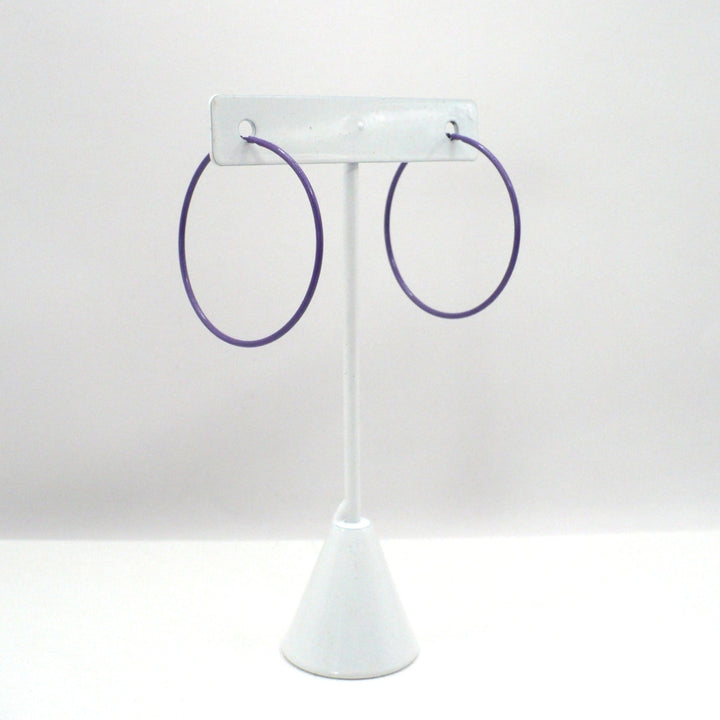 1980s Vintage Orchid Purple Pop Art Memphis Style Hoop Earrings (1 1/2 inch)