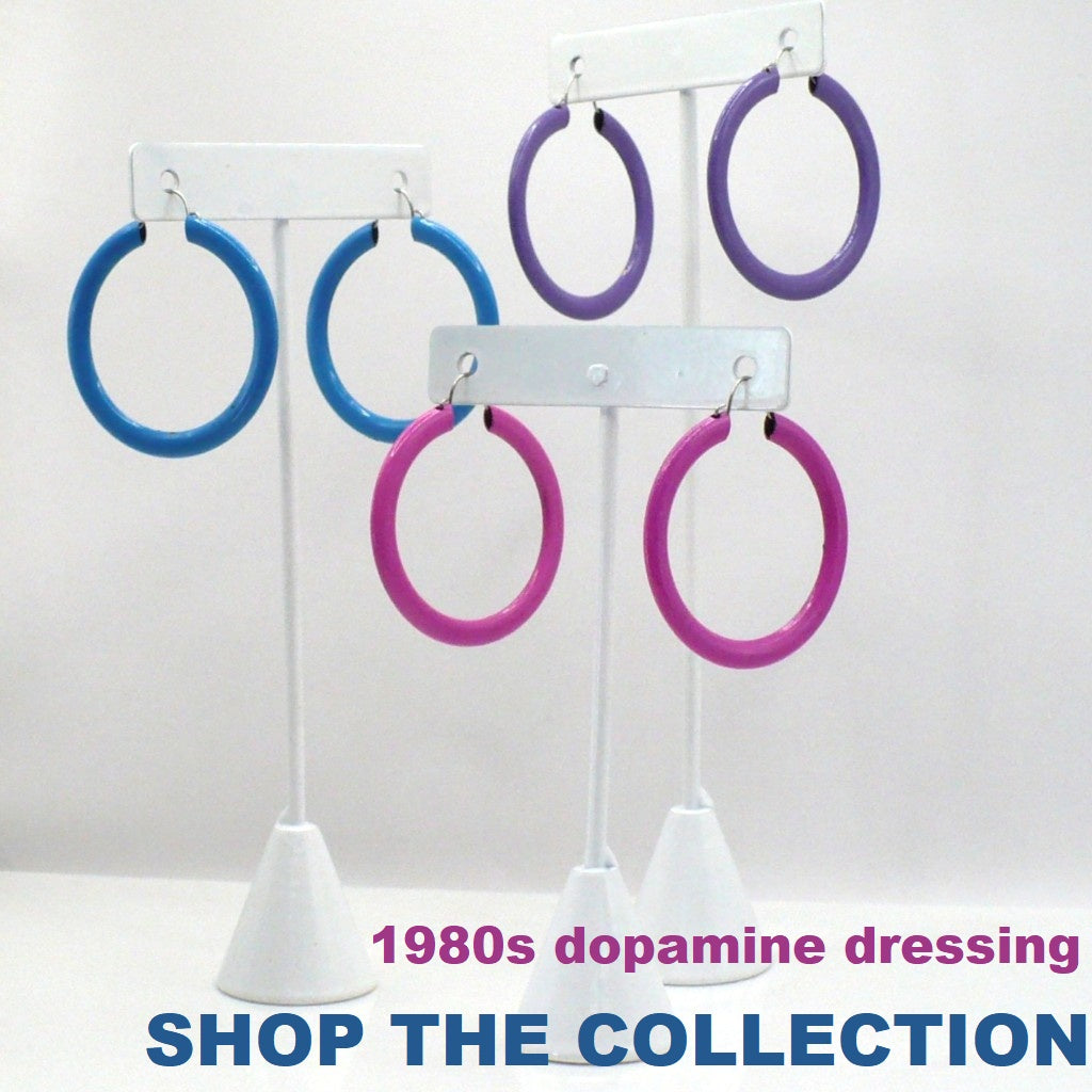 1980s Vintage Hot Pink Dopamine Dressing Memphis Style Hoop Earrings (1 1/2-inch)