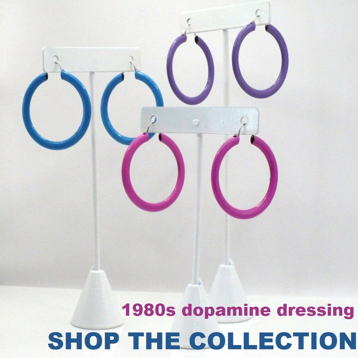 1980s Vintage Hot Pink Dopamine Dressing Memphis Style Hoop Earrings (1 1/2-inch)