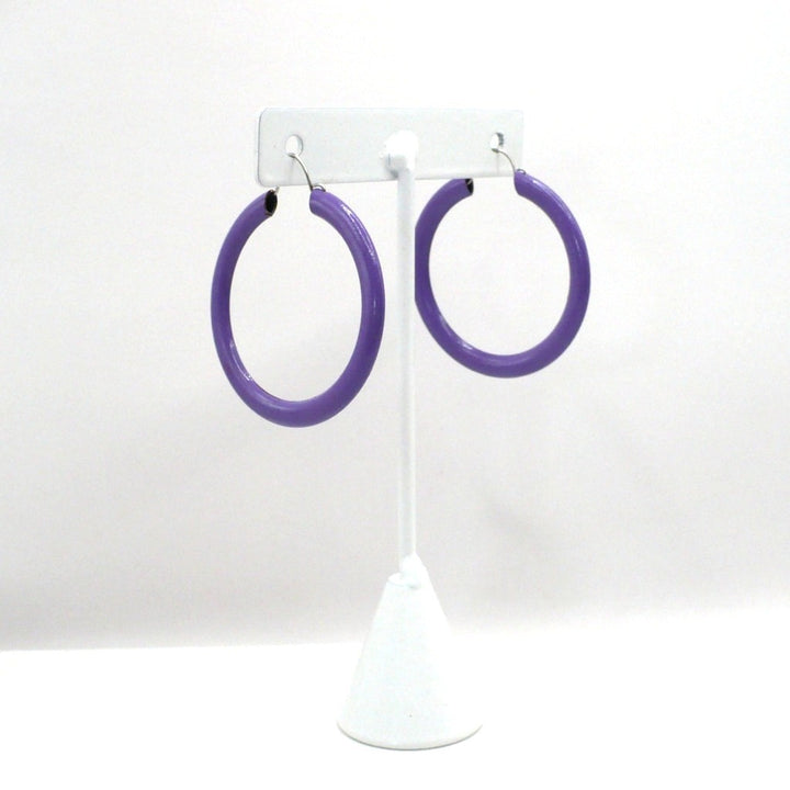 1980s Vintage Lilac Purple Dopamine Dressing Memphis Style Hoop Earrings (1 1/2-inch)
