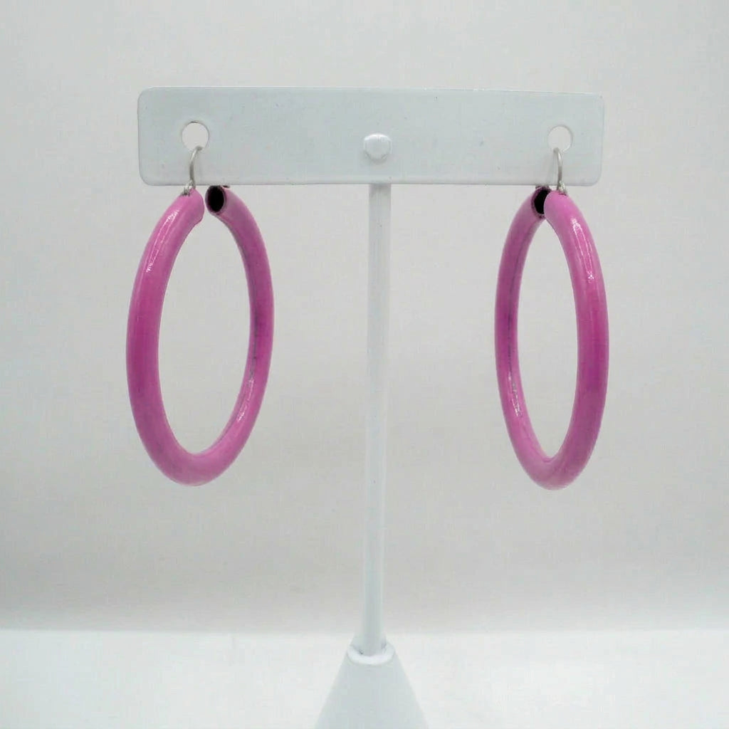 1980s Vintage Hot Pink Dopamine Dressing Memphis Style Hoop Earrings (1 1/2-inch)